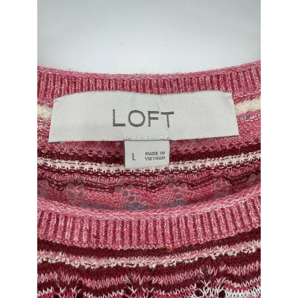 Loft Chevron Pullover Sweater Knit Women L Multi Pink Lightweight Summer Top - Image 3