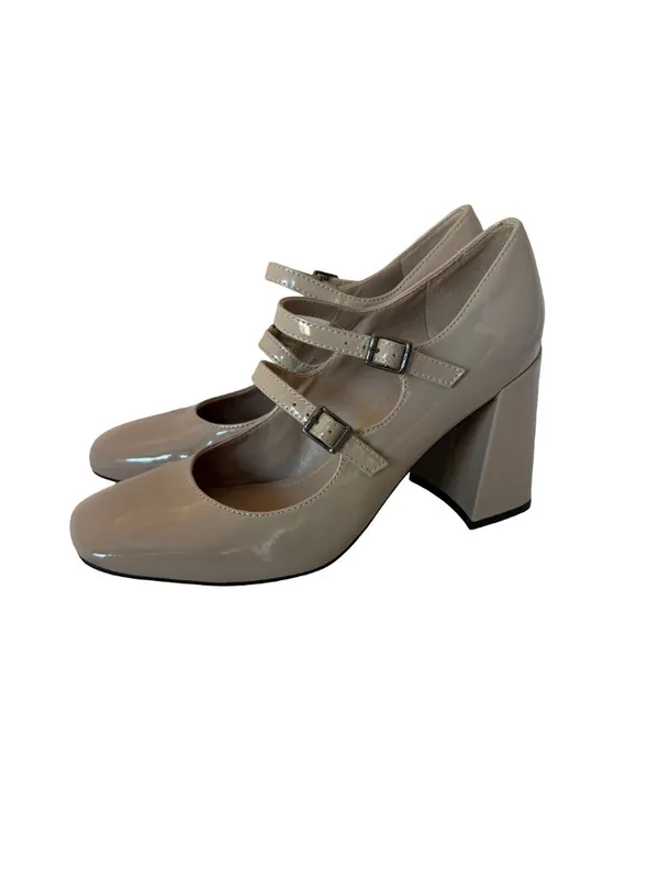 Marc Fisher Charisy Patent Taupe Heel Mary Janes Shoes Double Buckle Size 7.5 - Image 2