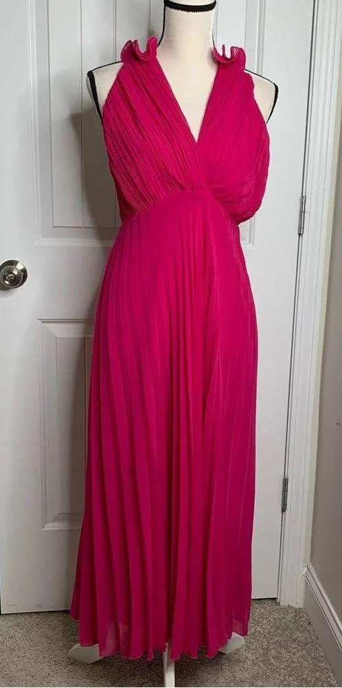 ZARA pink fuschia barbie core pleated maxi dress blogger favorite size large - Image 5