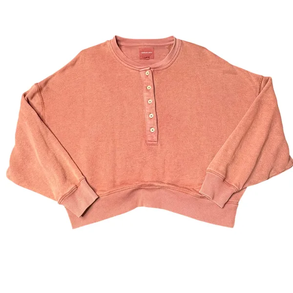American Eagle Rust Henley Sweatshirt M Boxy Cozy Fall Casual - Image 5