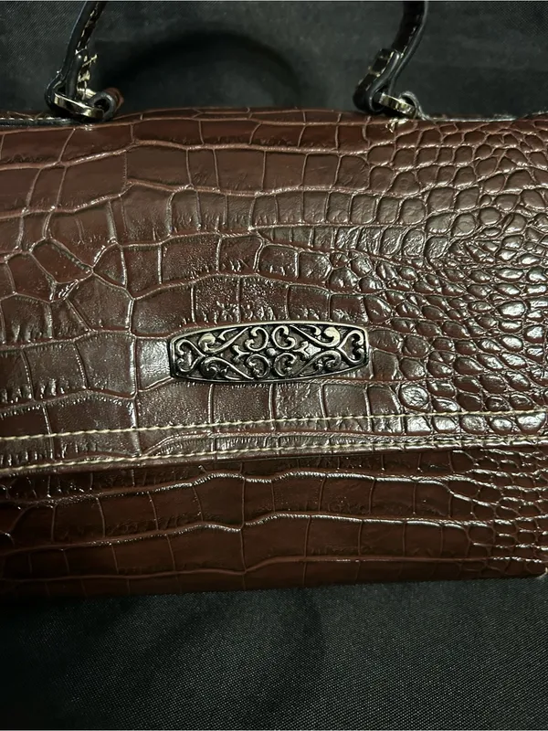 Rosetti Women’s Brown Croc-Embossed Top Handle Multi Pocket Handbag Purse - Image 5