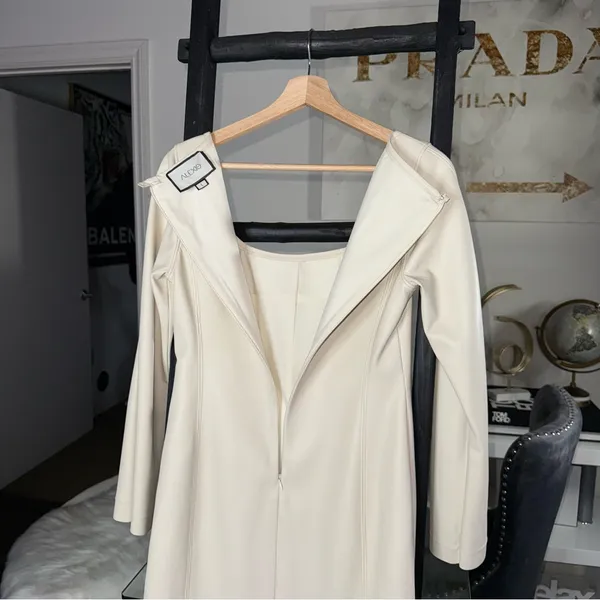 ALEXIS Vanna Ivory Cream Faux Leather Mini Dress Womens Large EUC $385 - Image 13