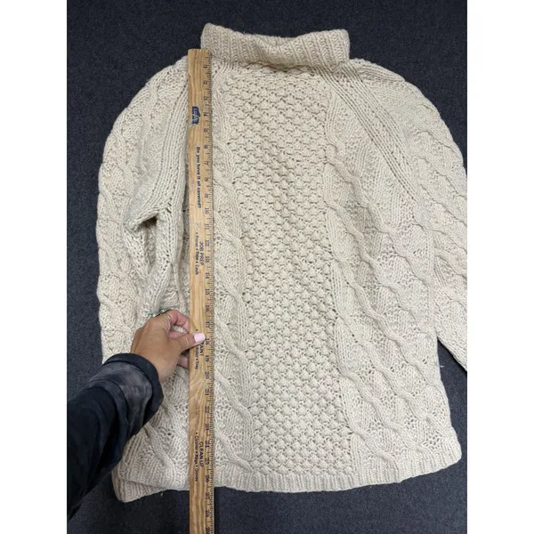 Vtg Hand Knits Cable Sweater Cream Irish Wool Aran Fisherman M - Image 4
