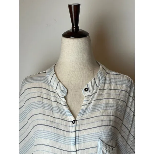 Olivaceous Shirt Women Medium Blue White Striped Tie Front Button Down Preppy - Image 6