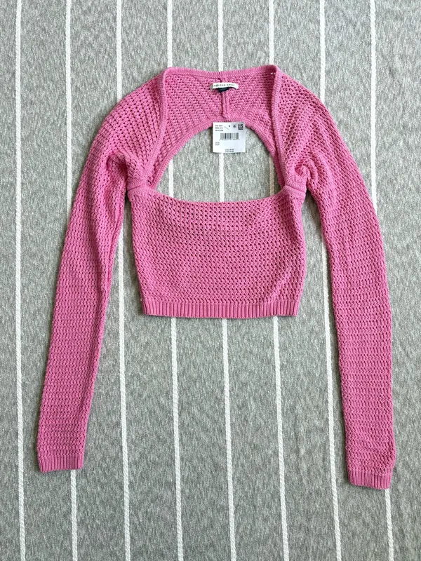 American Eagle NWT Knit Open Back Square Neck Cropped Sweater - Image 3