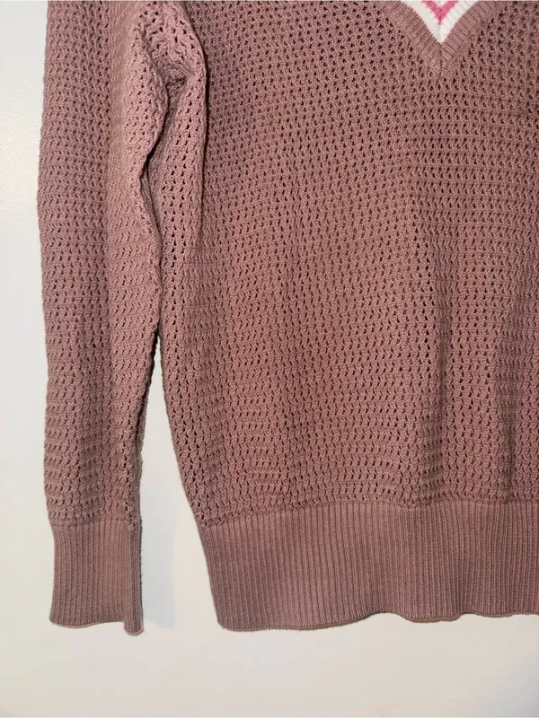 Varley Women’s V-Neck Knit Sweater Brown with Pink & White Detailing NWOT - Image 6
