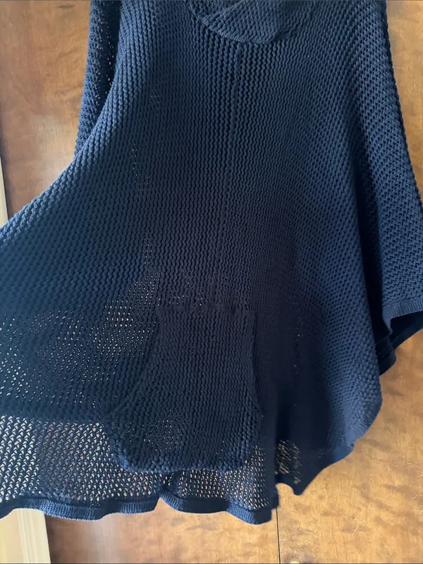 L’ogan Navy Blue Open Knit Oversized Poncho Sweater V Neck. Size One Size - Image 5