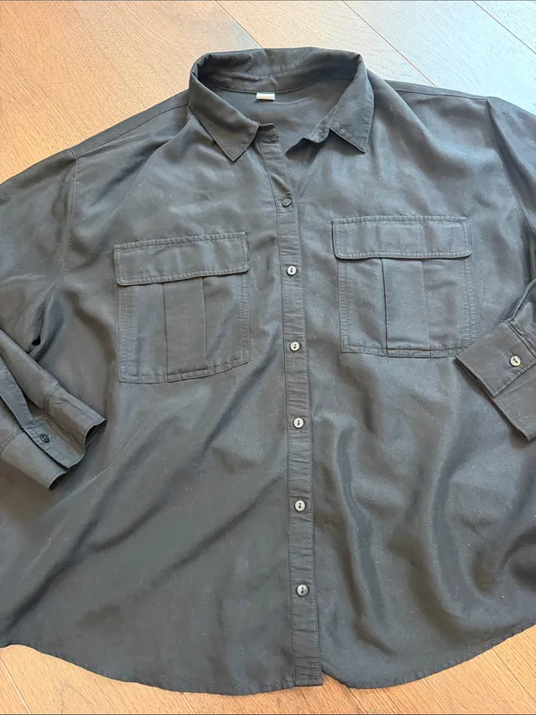 Old Navy Black Button-Front Oversized Long Sleeve Shirt XL - C10-034 - Image 7
