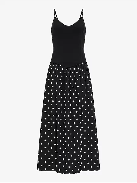 Express Polka Dot Mixed Media V-Neck Drop Waist Midi Dress like new - Image 2