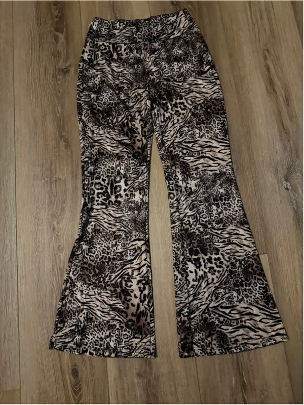 NEW SOLY HUX Leopard Elastic High Waist Flare Leg Pants S - Image 3