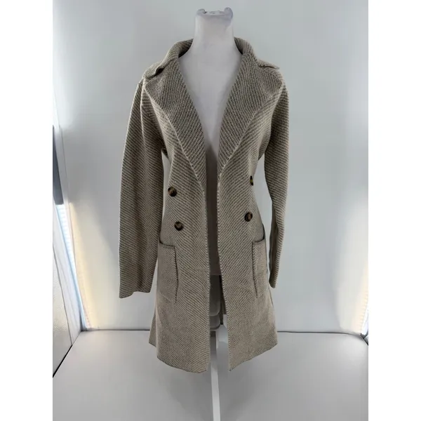 Magnolia Boutique M/L Womens Herringbone Double Breasted Long Coat Quiet Luxury - Image 3