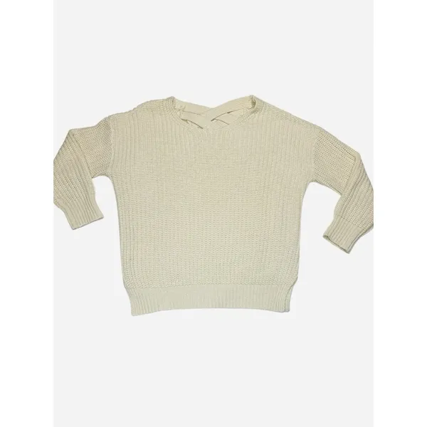 Skies Are Blue Small Oatmeal‎ Sweater Criss Cross Back Chunky Knit Cozy Casual - Image 2
