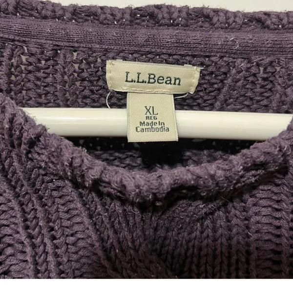 Women's XL Reg L.L. Bean Purple Cable Knit 100% Cotton Cozy‎ Scandigirl Sweater - Image 4