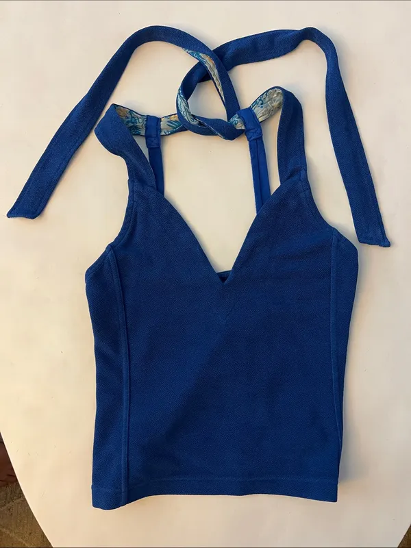 Free People One Call Away Royal Blue Open Back Strappy V Neck Halter Top XS - Image 4