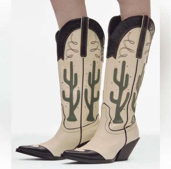 Zara cowboy boots cactus knee high heels western south western cowgirl - Image 3