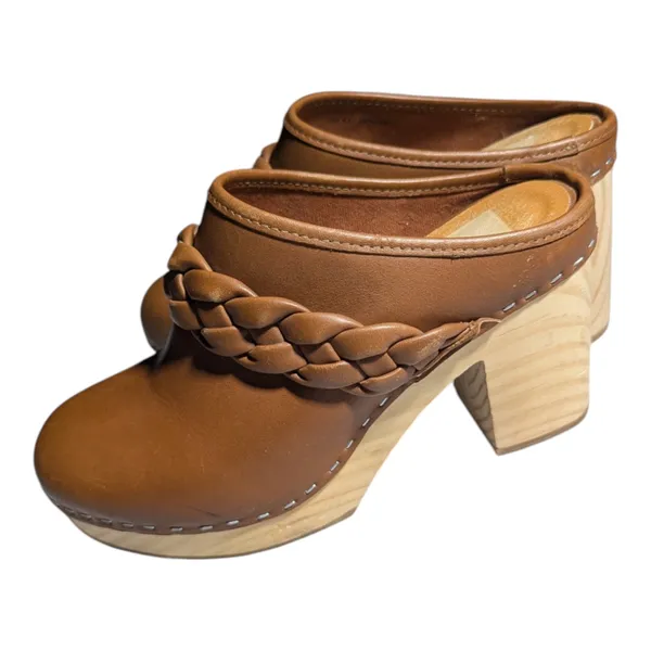 Dolce Vita Hila Cognac Brown Leather Braided Band Wooden Heel Boho Clogs Sz 8.5 - Image 7