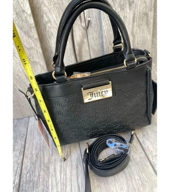 Juicy Couture Black Embossed Logo Satchel with Removable Strap & Wallet - Image 7