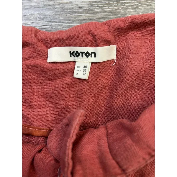 Koton Linen Blend Shorts Womens Size 12 Rust Orange High Waist Casual Summer - Image 3