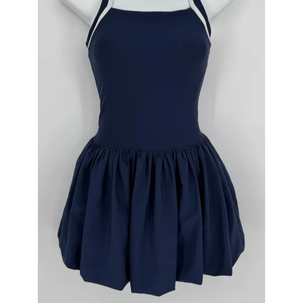Abercrombie‎ & Fitch YPB motionTEK Halter Bubble Hem Mini Dress XS Navy Athletic - Image 3