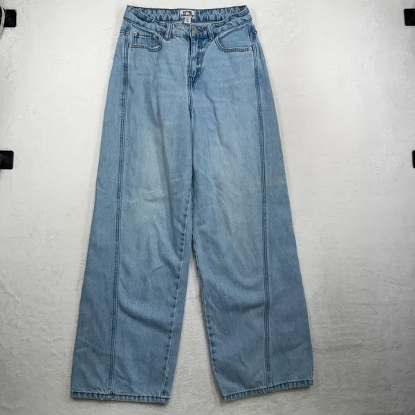 Future Collective 4 Jeans Wide Leg Slouchy High Rise Front Seam Light Wash Blue - Image 3