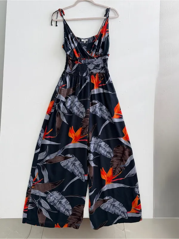 NEW Anthropologie Patrons of Peace Navy Floral Wide Leg Jumpsuit MEDIUM Blue - Image 5