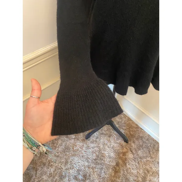 Lord & Taylor Black Cashmere Ruffle Flounce Hem Cuff Crewneck Pullover Sweater - Image 2