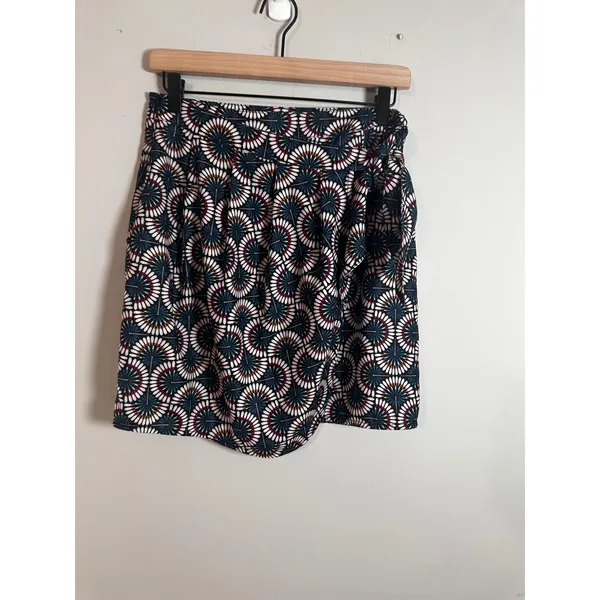 Molly Bracken Geometric Fan Print Wrap‎ Tulip Skirt Navy Blue Teal Coral NEW - Image 3