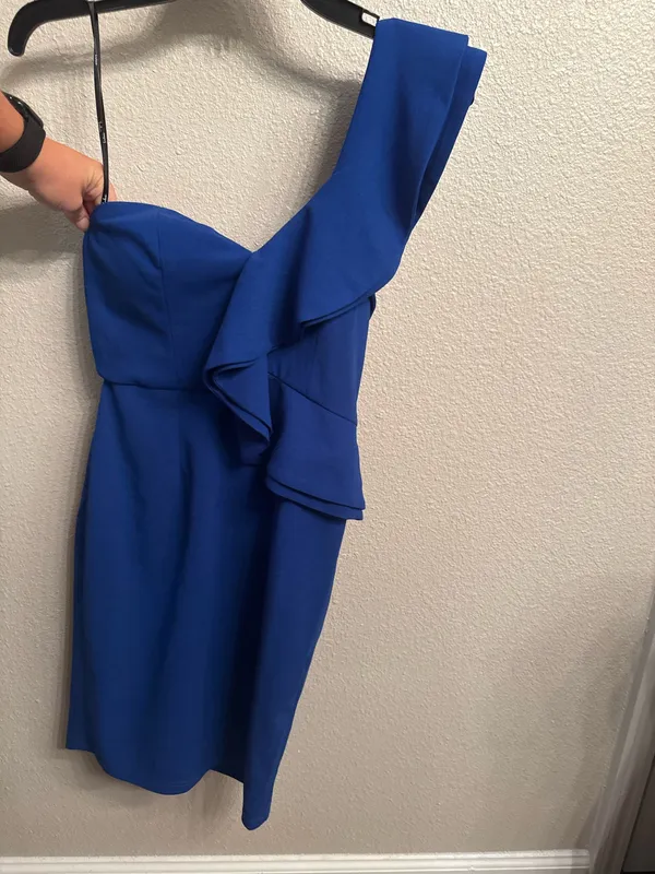 Lulus Ayita Royal Blue One-Shoulder Ruffled Bodycon Mini Dress - Image 4