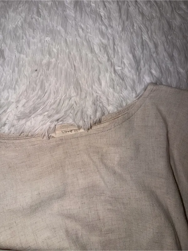 Two-Tone Beige and Rust Women’s Dress with Pockets Linen Blend - Image 4