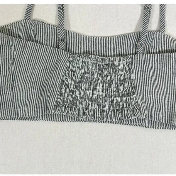 Brandy Melville Blue White Pinstripe Smocked Crop Cami Top Adjustable Straps - Image 8