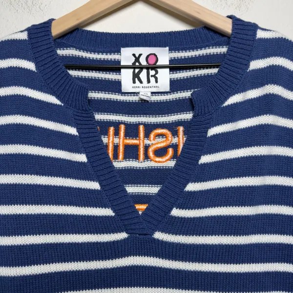 Kerri Rosenthal XOKR Women CottoN‎ Sweater XS Blue White Striped Sunshine Frame - Image 5