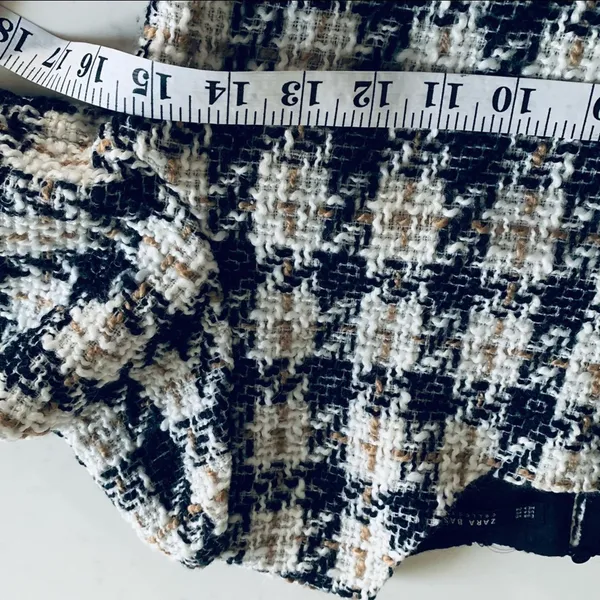 Zara Tweed Houndstooth Peplum Top Fringe Trim Contrast Blouse XS EUC - Image 7
