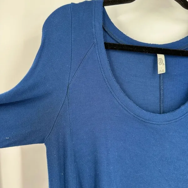 Free‎ People Women's January Ribbed Scoop Neck Long Sleeve Tunic Top Navy Medium - Image 5