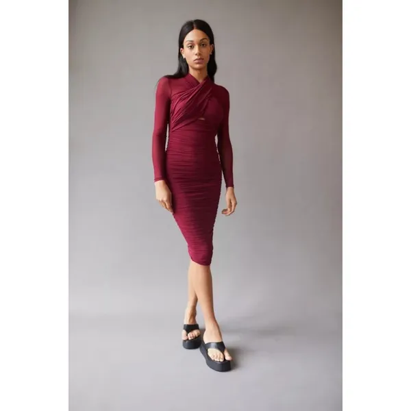 Bardot Aliyah Dress in Burgundy XSmall New Womens Midi Stretch Cocktail - Image 10