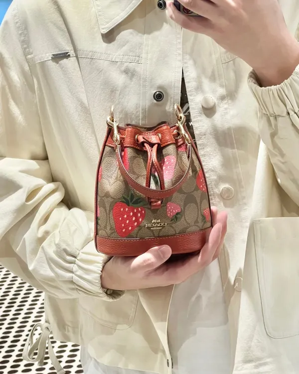 Coach Mini Dempsey Bucket Bag In Signature Canvas With Wild Strawberry CH164 - Image 6