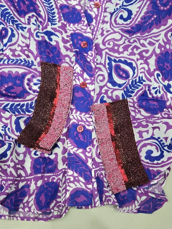 NWT! Zara Purple and White Paisley Button-Front Blouse Size S - Image 6
