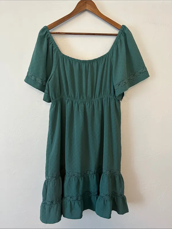 SO Emerald Green Off-Shoulder Tiered Mini Milkmaid Dress - Image 3