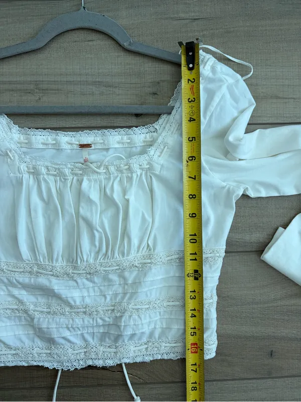 Free People Scarlet Smocked Milk Maid Long Sleeve Lace Trim Blouse Soft Ivory S - Image 8