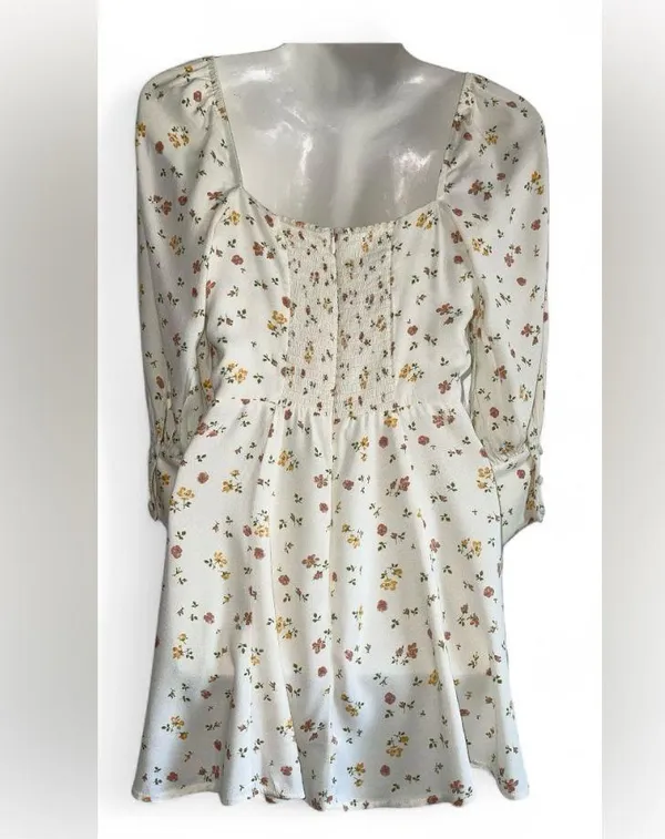 Reformation Cream Floral Long Sleeve Dress - Image 6