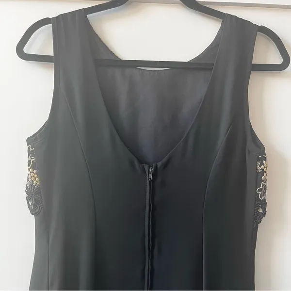 Vintage KiKi USA Black with Gold Lace Detail Gown Small - Image 7