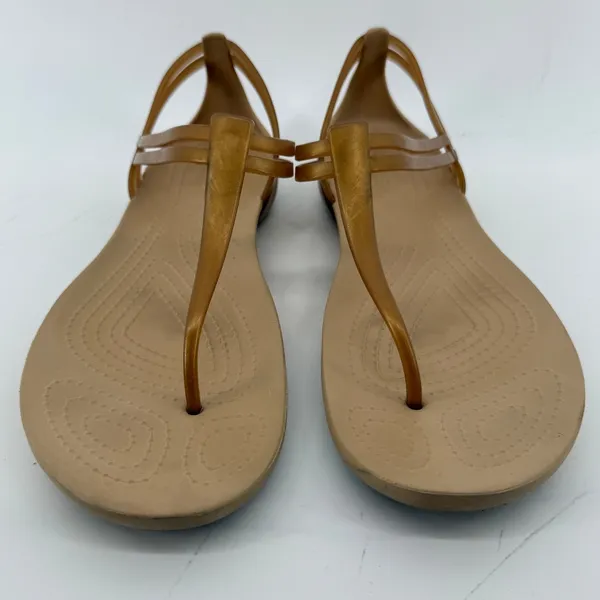 Crocs Isabella T Strap Sandal Bronze Tan Women 10 Jelly Slip On Casual Flip Flop - Image 3