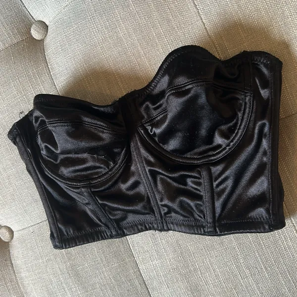 UO Out From Under Black Satin‎ Strapless Corset Top Size Medium - Image 4