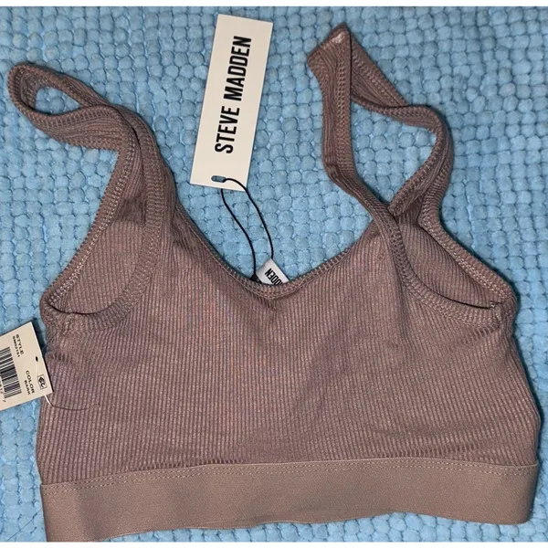 Steve Madden Ribbed Seamless Bra‎ Comfort Stretch Activewear, Bark, Size S, NWT - Image 4