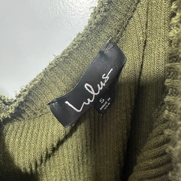 Lulus One Shoulder Tank Top Womens Small Olive Green Ribbed Knit Raw Edge‎ Trim - Image 3