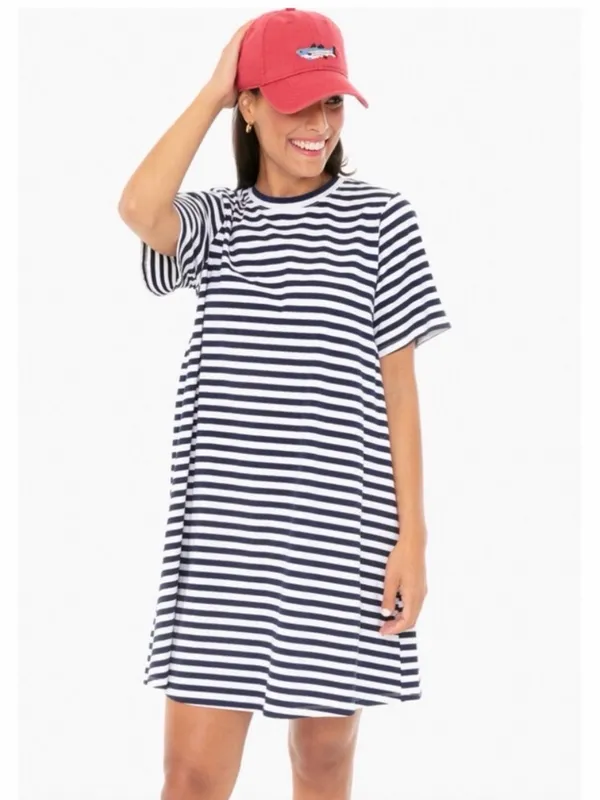 Tuckernuck Pomander Place Zoe White Navy Blue Stripe Mini T-Shirt Dress Small - Image 2