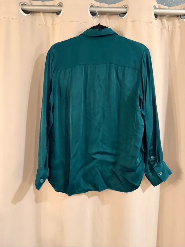 Zara Emerald Green Satin Button-Down Shirt - Image 2