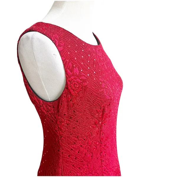 Connected Apparel Red Floral Sparkle Fit & Flare Mini Dress Size 6 Petite Y2K - Image 5