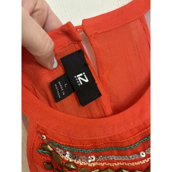 Iz Byer Orange Flowy Beaded Sequin Sleeveless Top Boho Hippie Festival Large - Image 6