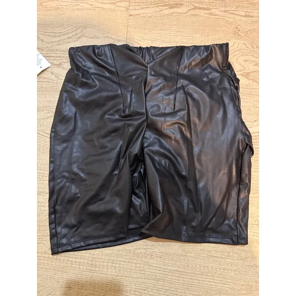 Rainbow Black Faux Leather Mini Skirt Tulip Hem Draped Bodycon‎ Small NEW - Image 2