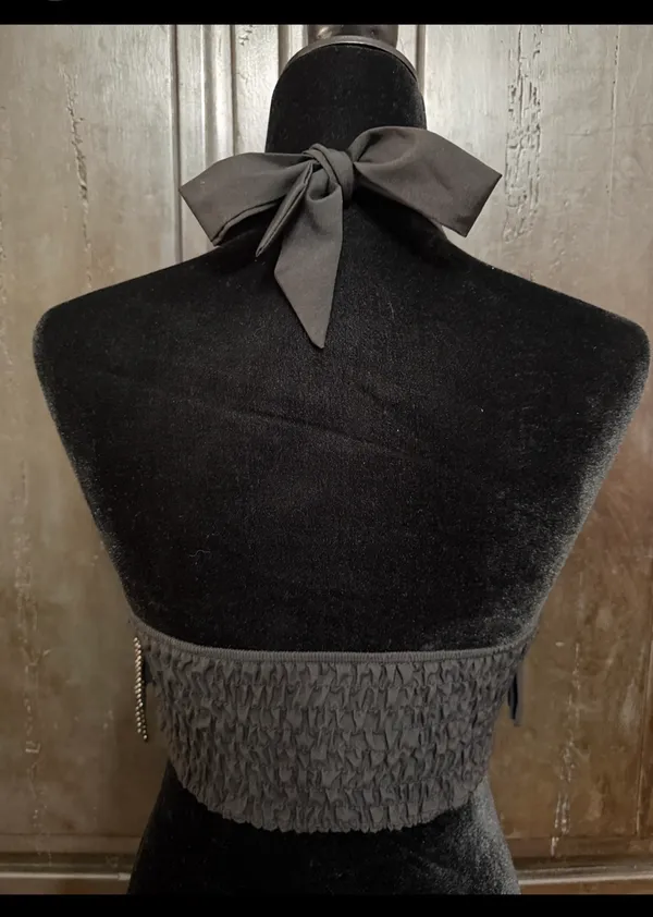 Effordram halter crop top crisscross tie-back with studded fringe trim - Small. Gently worn & Excellent condition. Measurements approximately 14” from armpit to armpit x 10” long. Non-smoking home. priced to sell at as is condition. Don’t like my price, make reasonable offer! And thank you for checking my closet. - Image 2